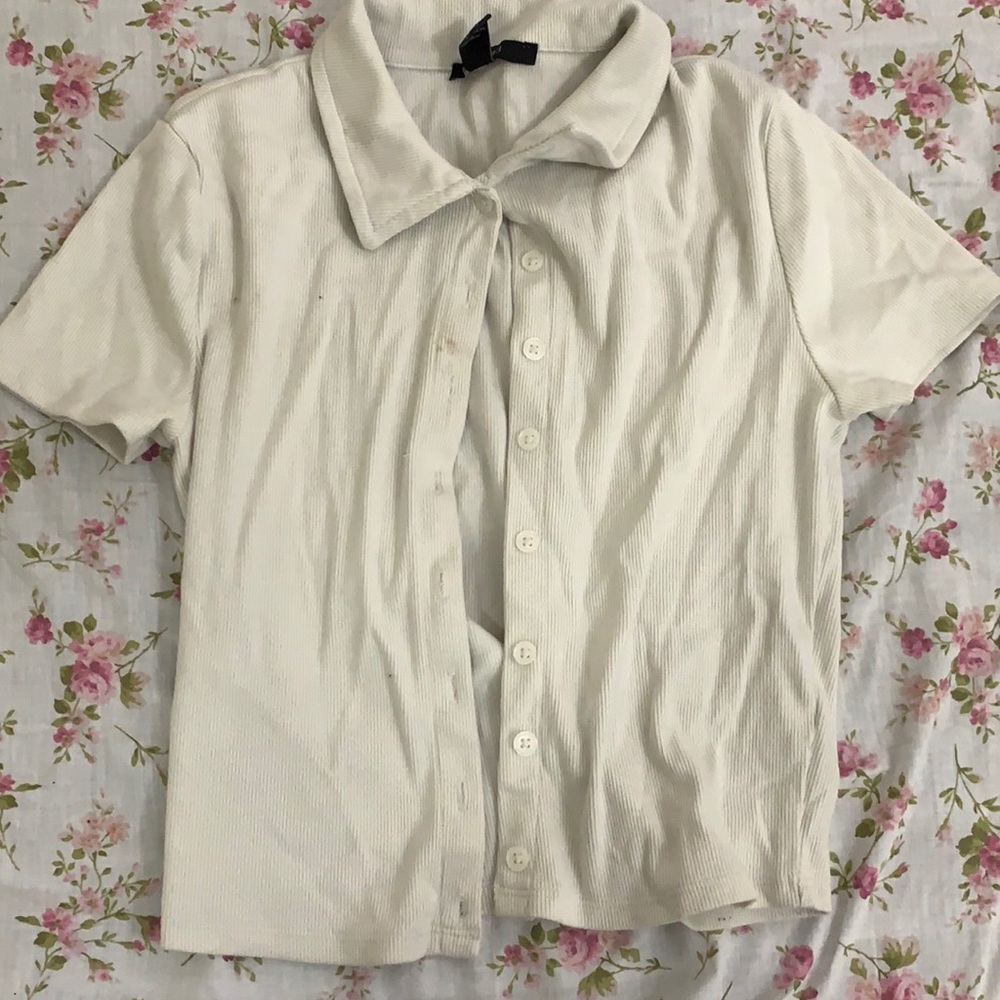 Forever 21 white button down crop top